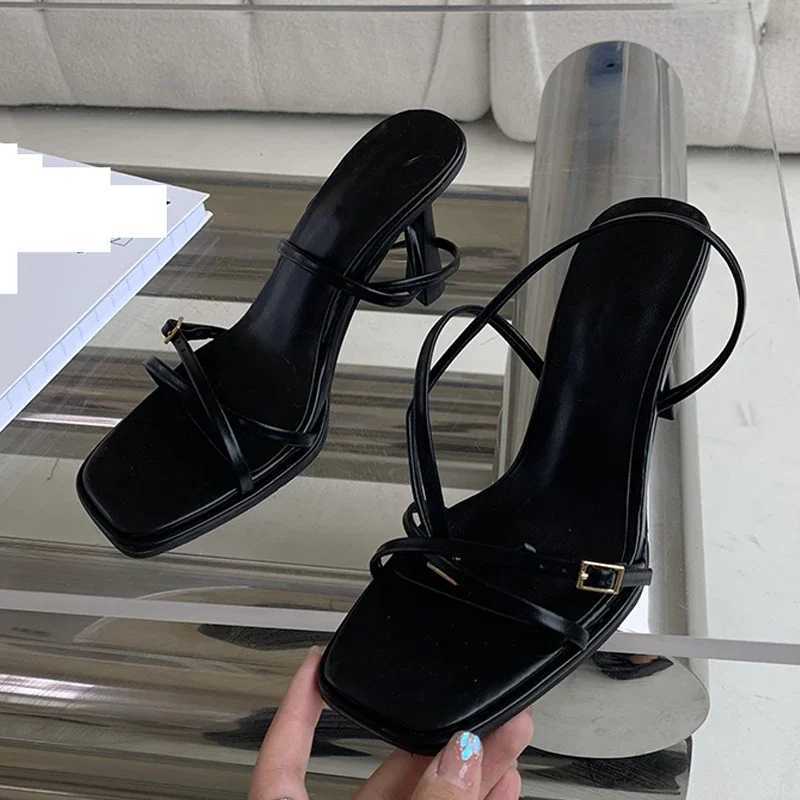 Similar 2025 New Summer Square Toe Wan Sandals Street Style Narrow Band Ankle Buckle Strap Thin High H Wedding Shoes Y250317