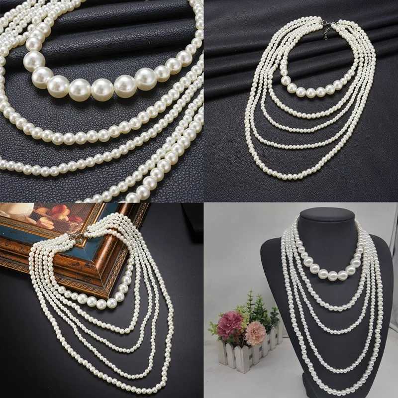 New imitation pearl necklace suitable for women long white multi-layer pearl necklace party birthday jewelry gift W250318