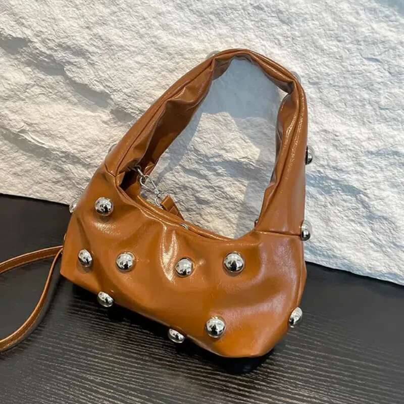 Rivet Women's 2025 Trend Patent Leather Fashion Handbag Woman Personality High Quality Underarm Shoulder Bag Ladies