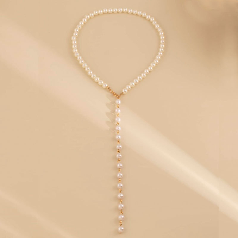 Imitation Pearl Fringe Y Necklace Women Europe And The United States Retro Temperament Sexy Beaded Necklace Jewelry