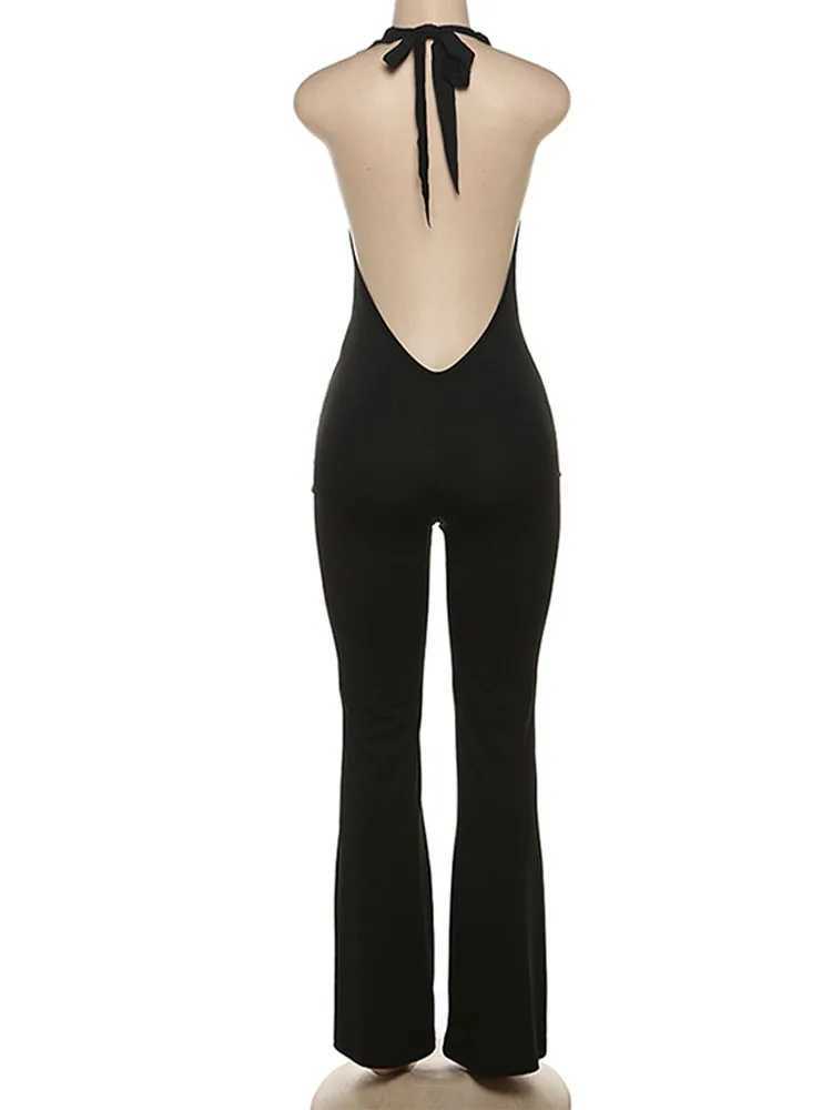 Sexy solid color dp V-neck womens spring and summer tight fitting jumpsuit suitable for fashionable sleeveless casual jumpsuit X250318