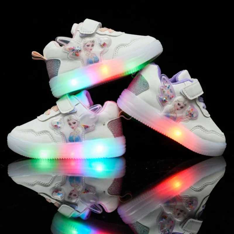 2024 Childrens Sports Shoes Girl Elsa Princess Casual Sports Shoes Student Sports Shoes LED Light Shoes W250318