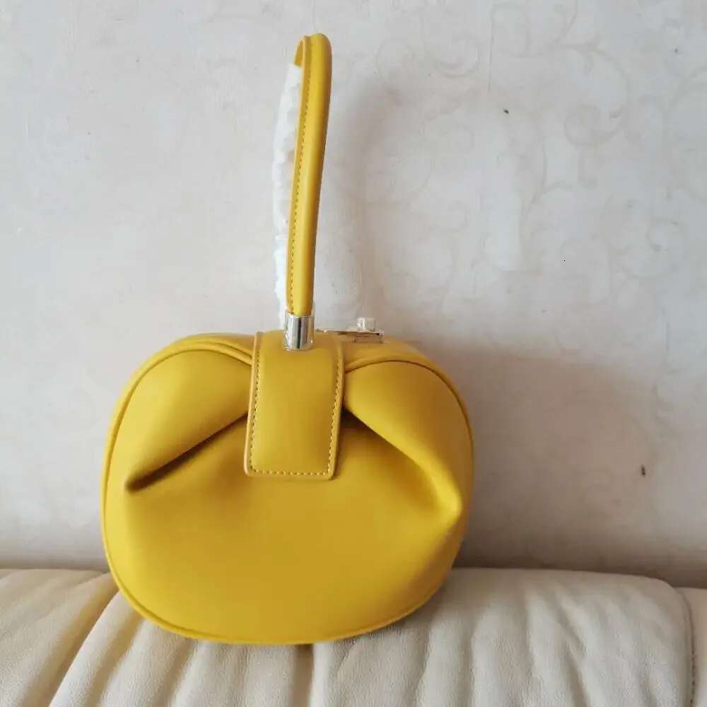 Elegant Genuine Cow Leather Women Round Dumpg Small Clutch Purse Evening Wrist Bag Ladies Top-Handle Handbag Classic Hobo