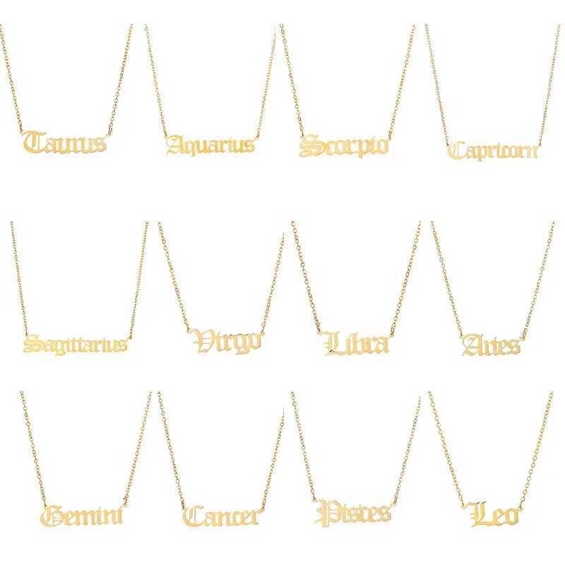 Stainless steel 12 zodiac constellation necklace with letters Aquarius Aries Gemini Pisces Leo pendant necklace W250318