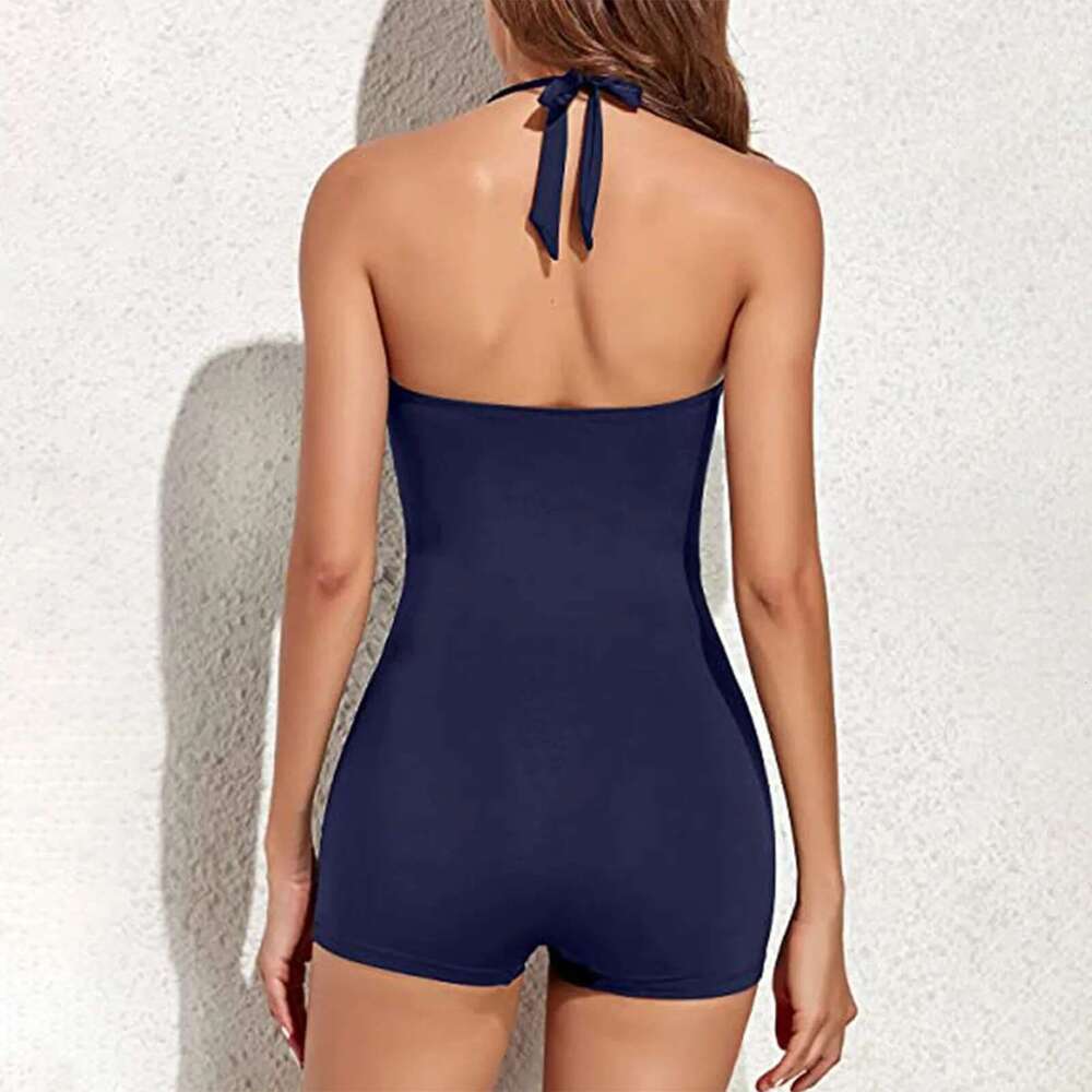 Printed one-piece swimsuit, solid color, camisole collar, monokini, soft cushion, women's, beachwear, drum, summer, 2024