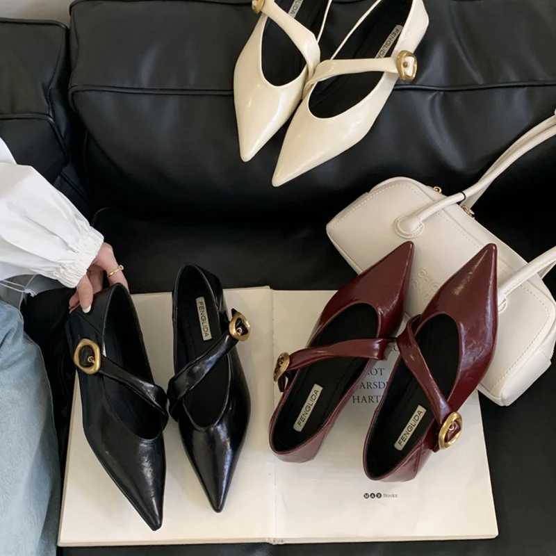 2025 Spring Vintage Wen Pointed Toe Mary Jane Shoes From Shallow Flats H Dress Shoes Soft Ballet Casual Loafers Shoes Y250317
