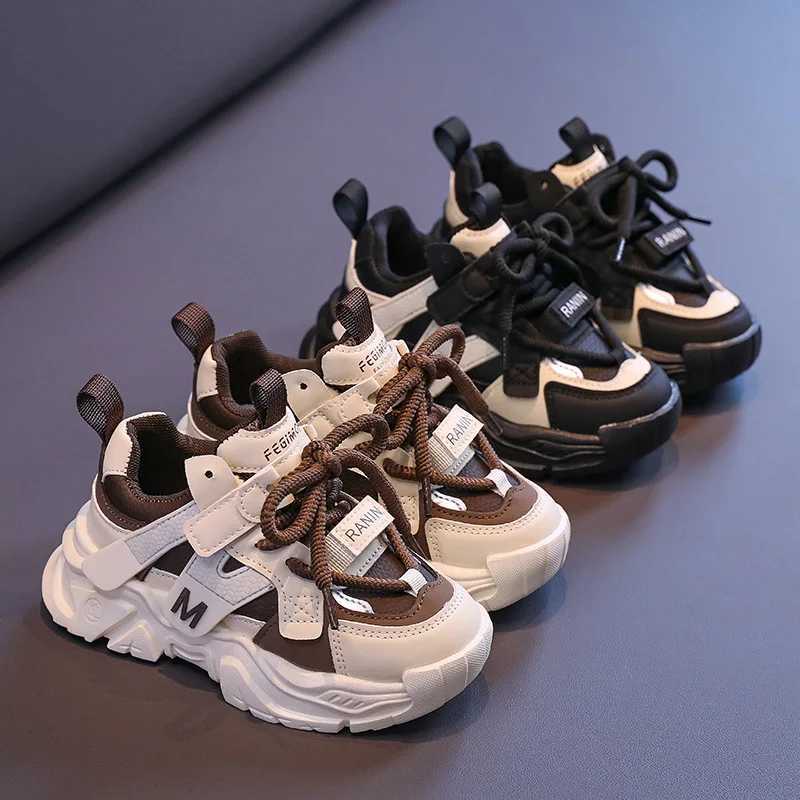 Childrens sports shoes 2024 autumn childrens casual sports shoes boys patch work color soft PU leather boys breathable tennis shoes W250318