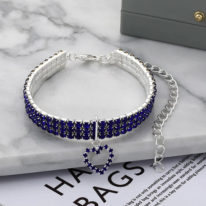 cat and dog collar with three rows of elastic rhinestones pet love decoration necklace puppy kitten supplies 250318