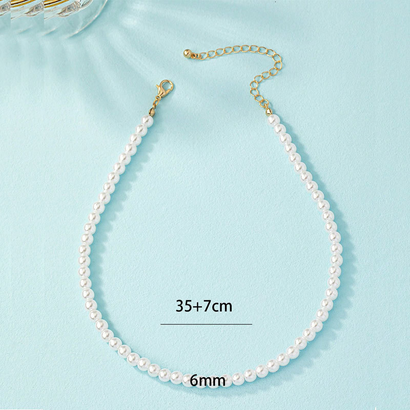 6/8mm Imitation Pearl Necklace Women's Highlighter ABS Artificial Pearl Choker Collarbone Chain Jewelry