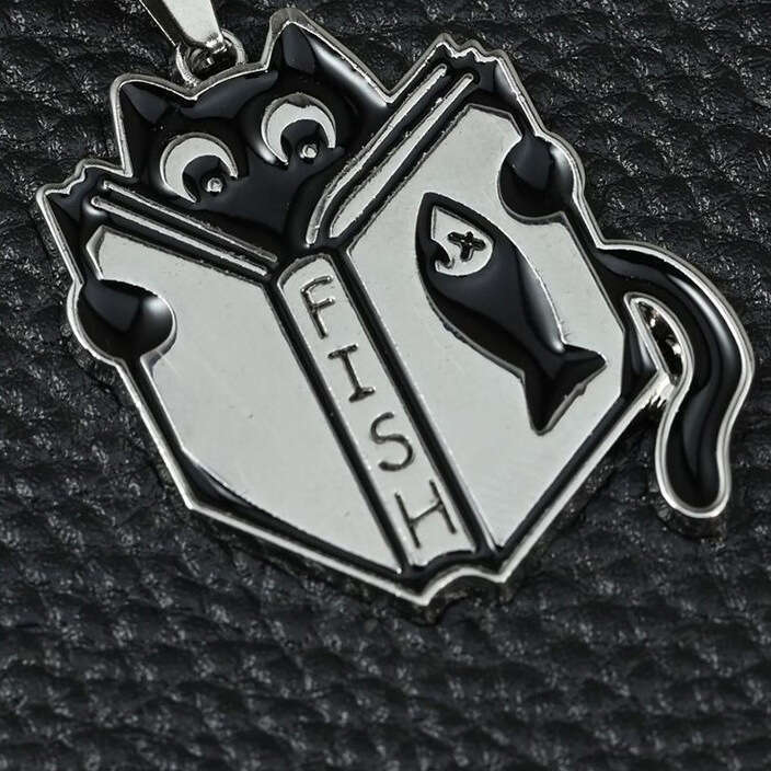 FISH Reading Necklace Stainless Steel Ins Small and Minimally Creative Learning Little Black Cat Cute Pendant