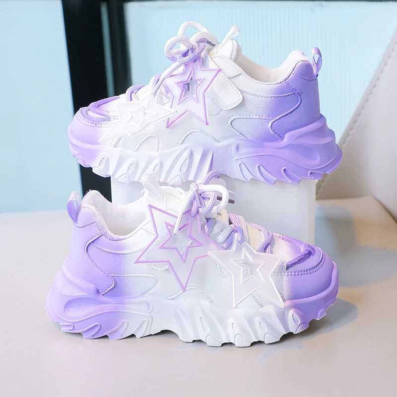 Breathable gradient colored childrens sports shoes suitable for girls and boys breathable short and chubby sports shoes star shaped decorationXJ250318