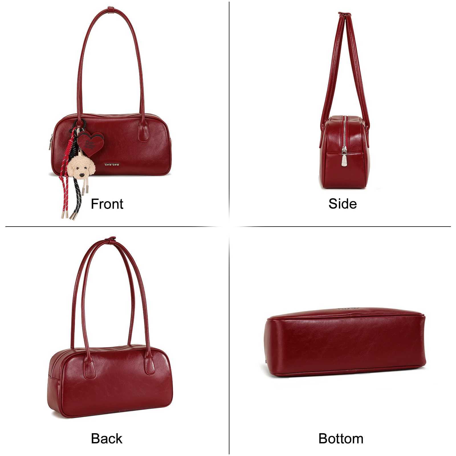 TOUTOU Red Bowling Bag for Wen Dog Rope Pendent Boston PU Underarm Handbag 25cm Shoder Strap 8.3 Inch Laptop Vntine Gift Z250318
