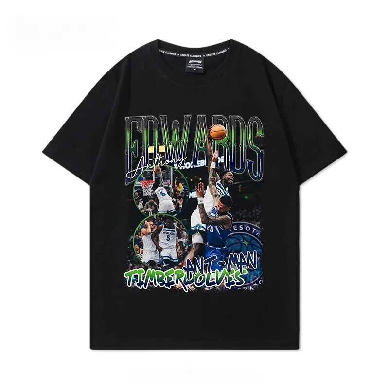 Famous basketball player Edwards printed cotton T-shirt mens graphic T-shirt top oversized short sLeeved high-qualityXJ250318