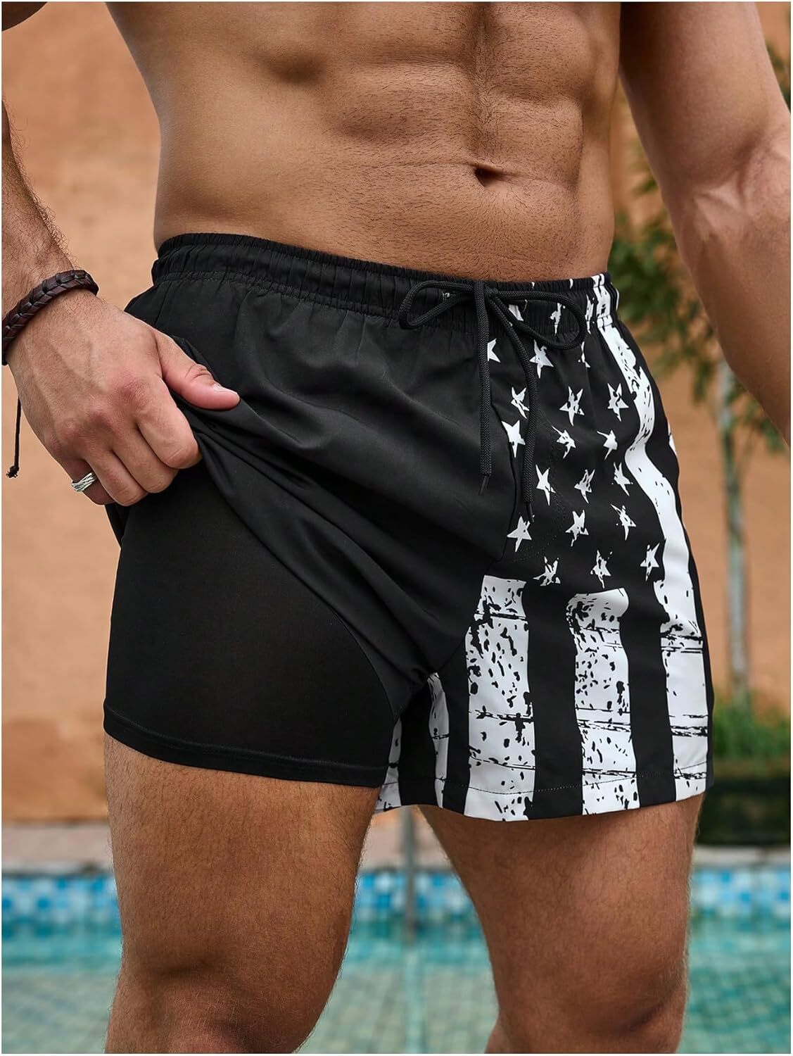 Men's Swim Trunks with American Flag Print Board Shorts Bathing Suit Fashionable printed shorts