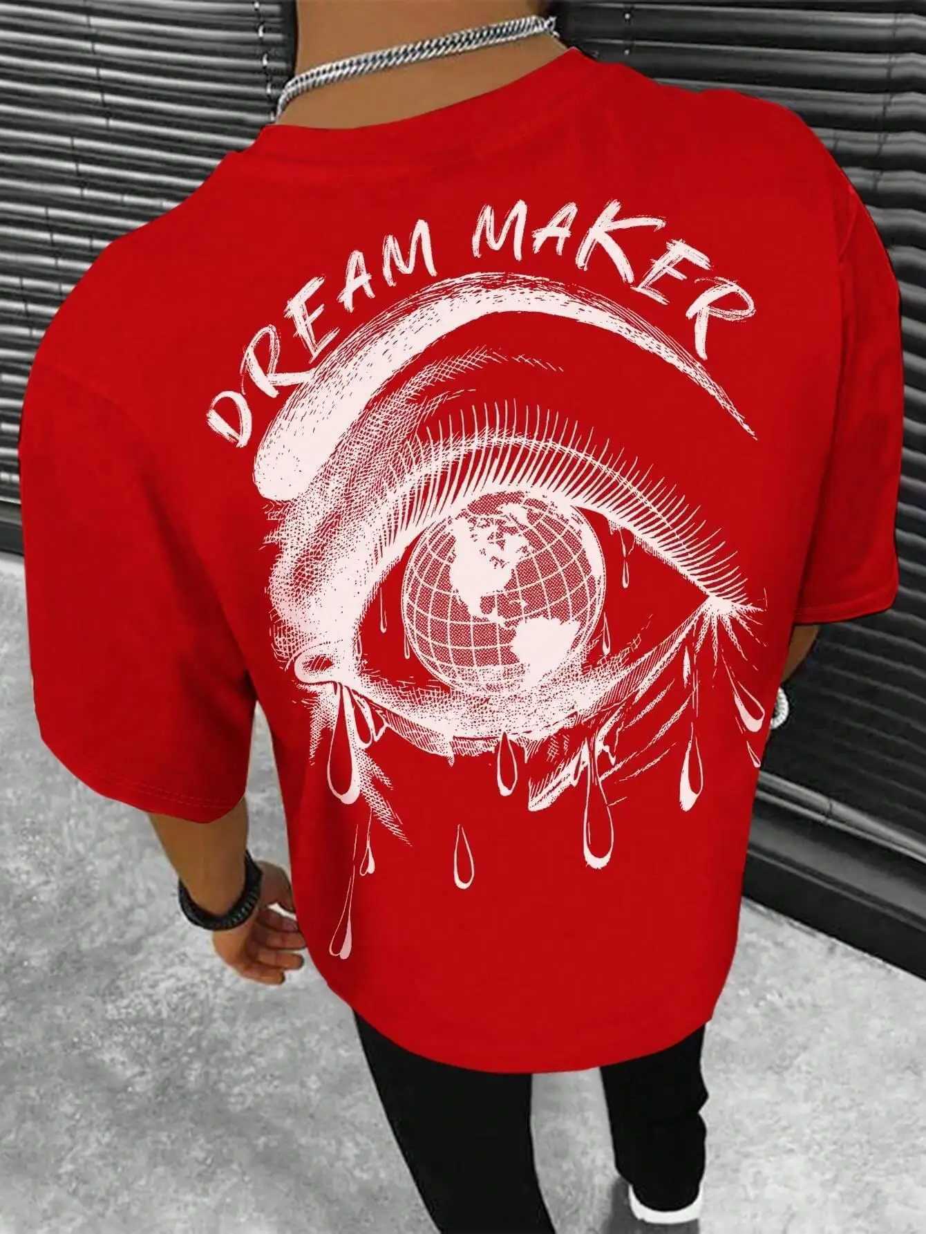 Dream Maker Tearful Earth Printing T-shirt Mens Summer Loose T-shirt Cotton Casual Street T-shirt Hip Hop Extra Large T-shirtXJ250318