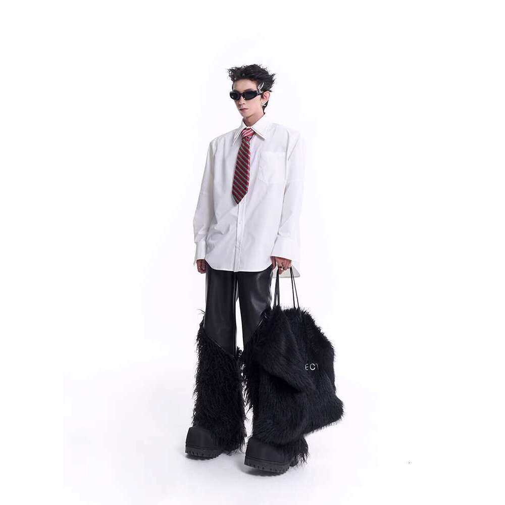 Men's Clothing START Double Pleated Collar Solid Color Shoulder Pad Long Sleeved For Men's Autumn High-End And Cool Shirt