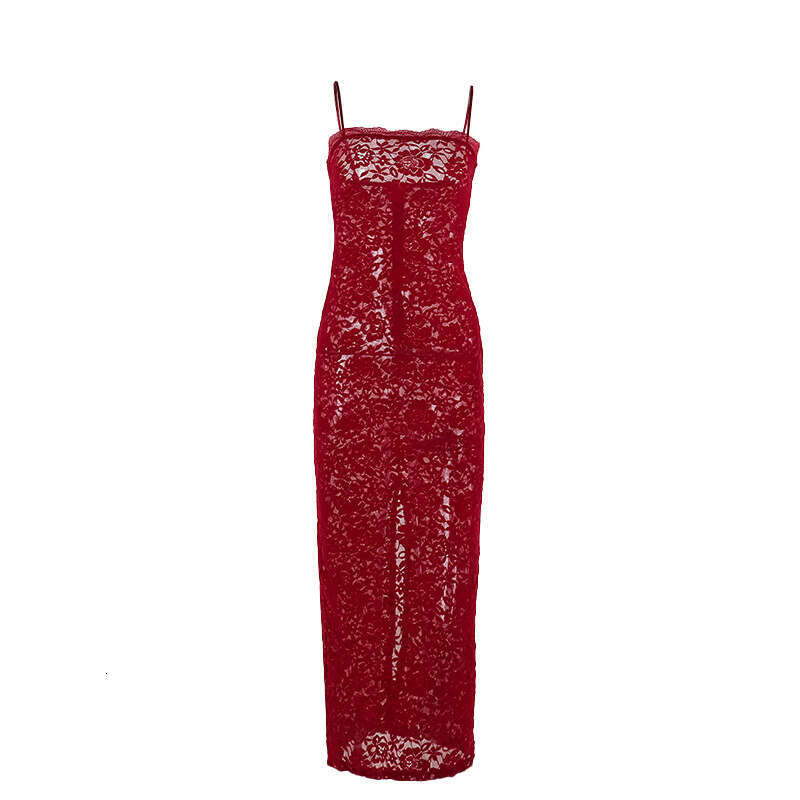 Women's Swimsuit Tight Dress Zx24379 Autumn 2024 New Long Skirt, Elegant And Sexy Slimming Lace Hollow Strap Dress
