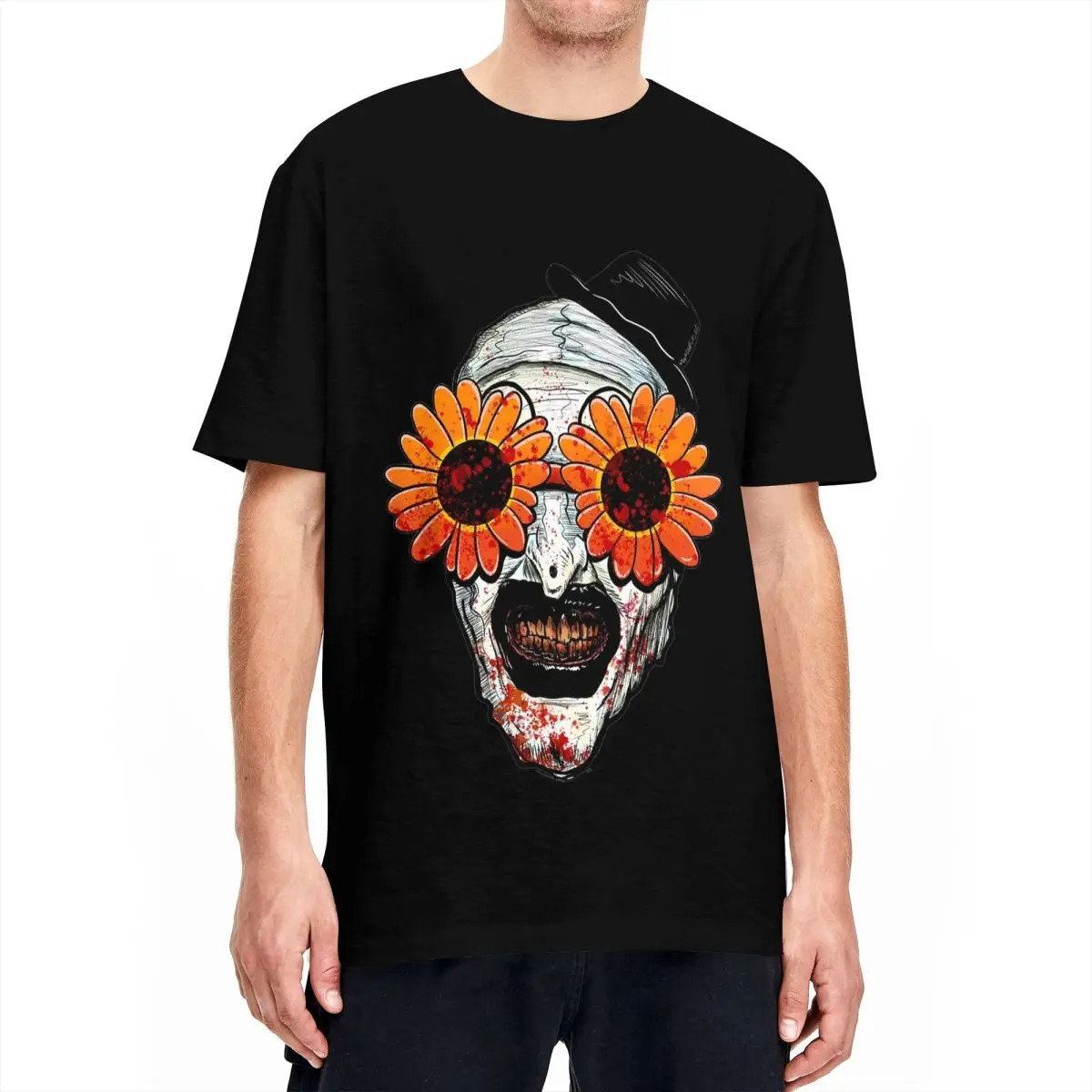 Mens Womens Art The Clown Terrifier 2 Sunflower Sunglasses T Shirts Horror Movie Cotton Tops Fashion Tees Plus Size T-Shirt 250317