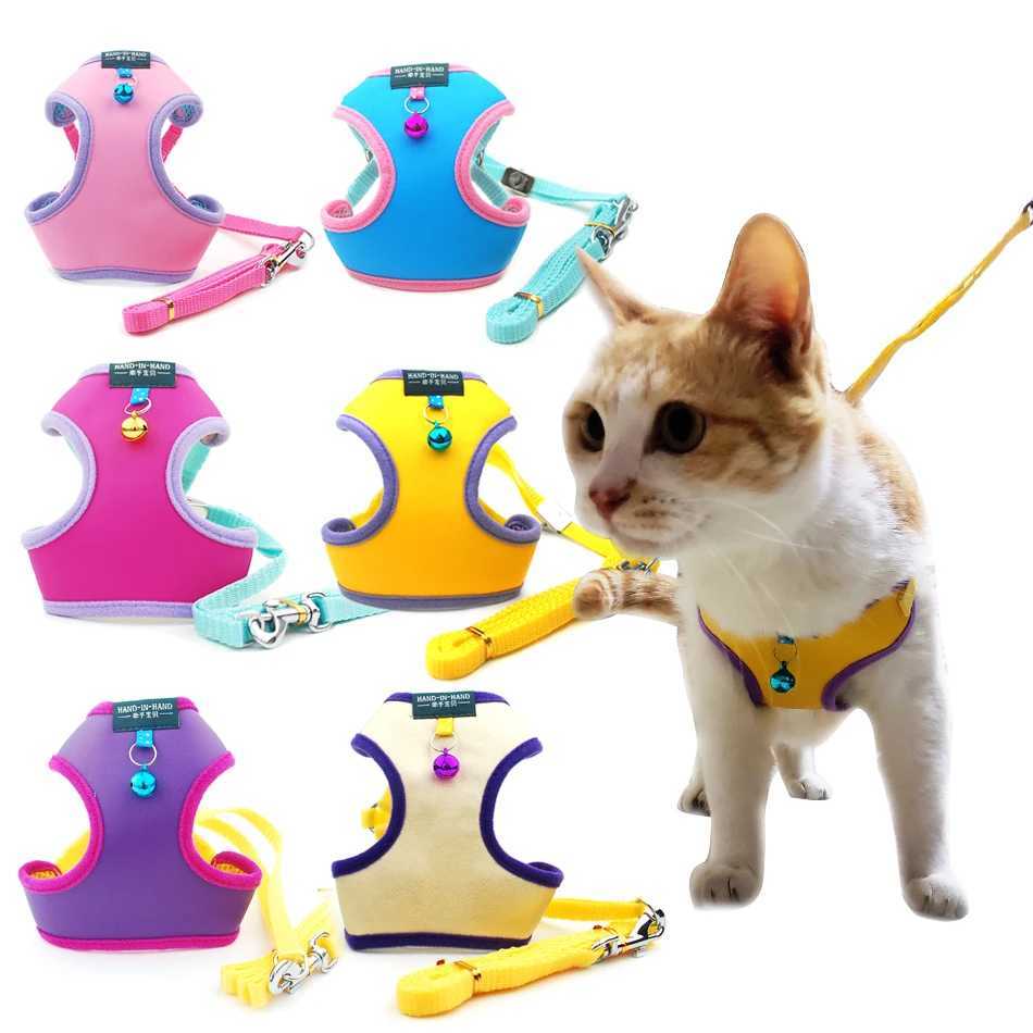 Pet cat harness vest strap with adjustable pet harness and bell walking strap suitable for cats dogs small and medium-sized dogs imitation leatherT250