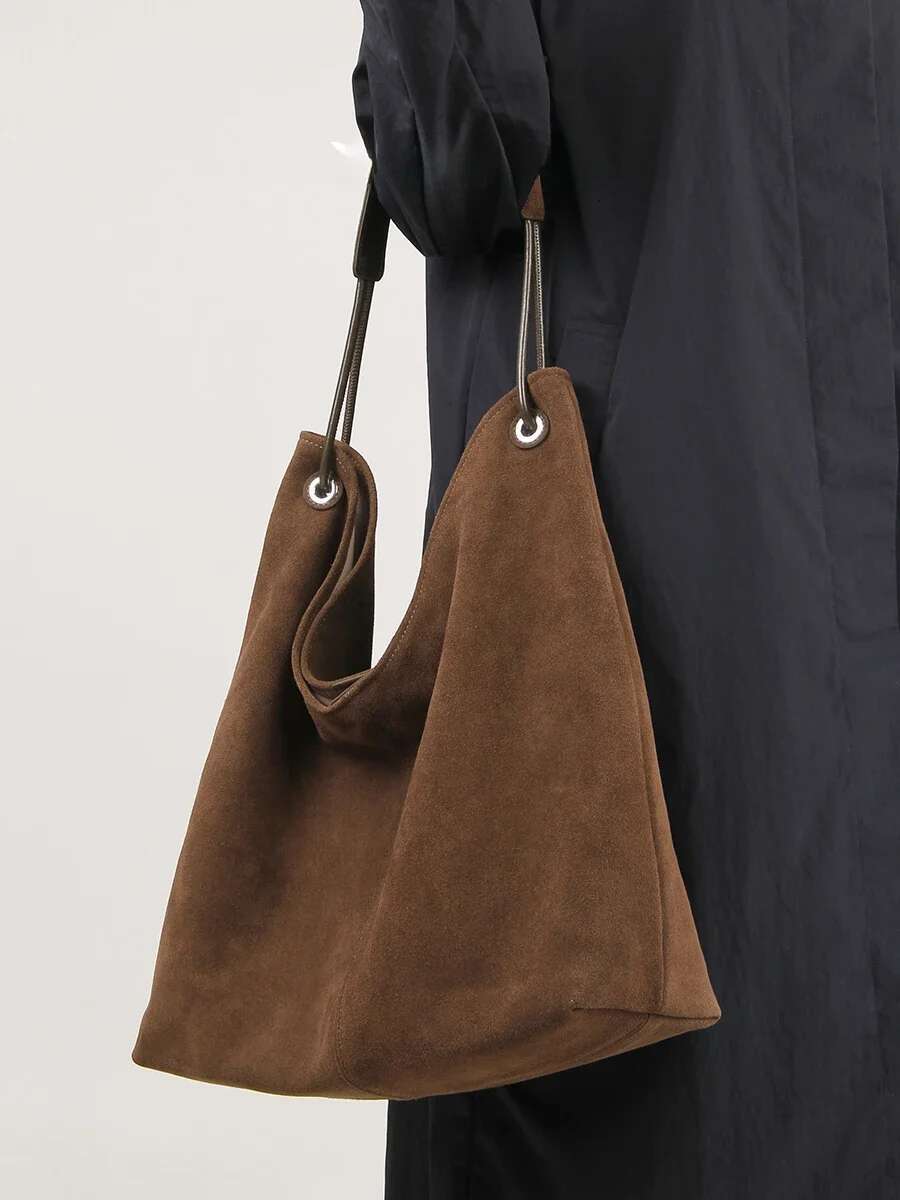 New 2025 Winter Large Capacity Women Tote Genuine Suede Cow Leather Female Armpit Shoulder Bag Daily-Use Handbag With Wallet