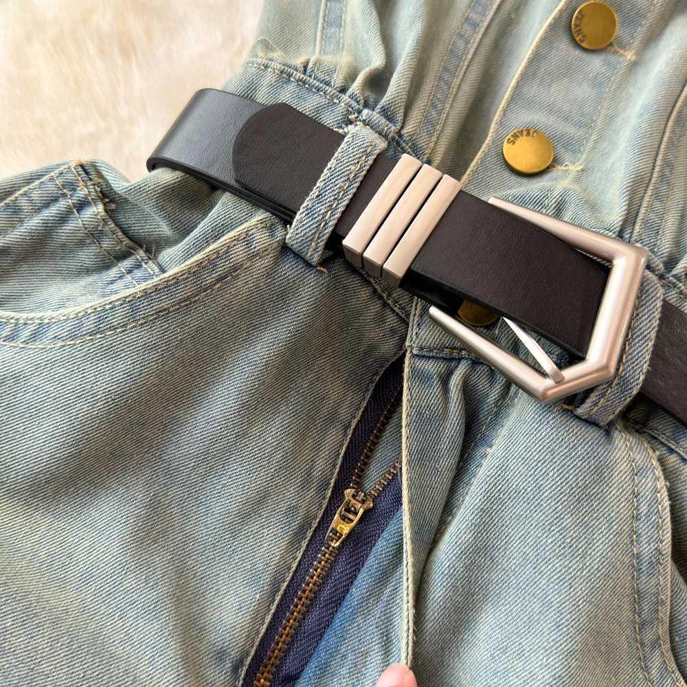 Womens denim jumpsuit tight fitting single chest casual high waist summer button up lapel wide leg jumpsuit X250318