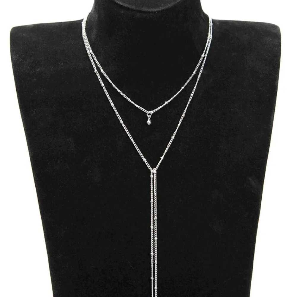 2024 Simple Gold and Silver Chain Necklace Long Bead Tassel Necklace Womens Necklace Collier Ras Du Cou W250318