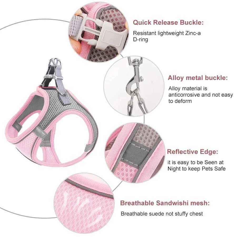 Breathable mesh cat and dog strap adjustable vest walking lead strap soft pet strap suitable for cats puppies lapdogs ChihuahuaT250318