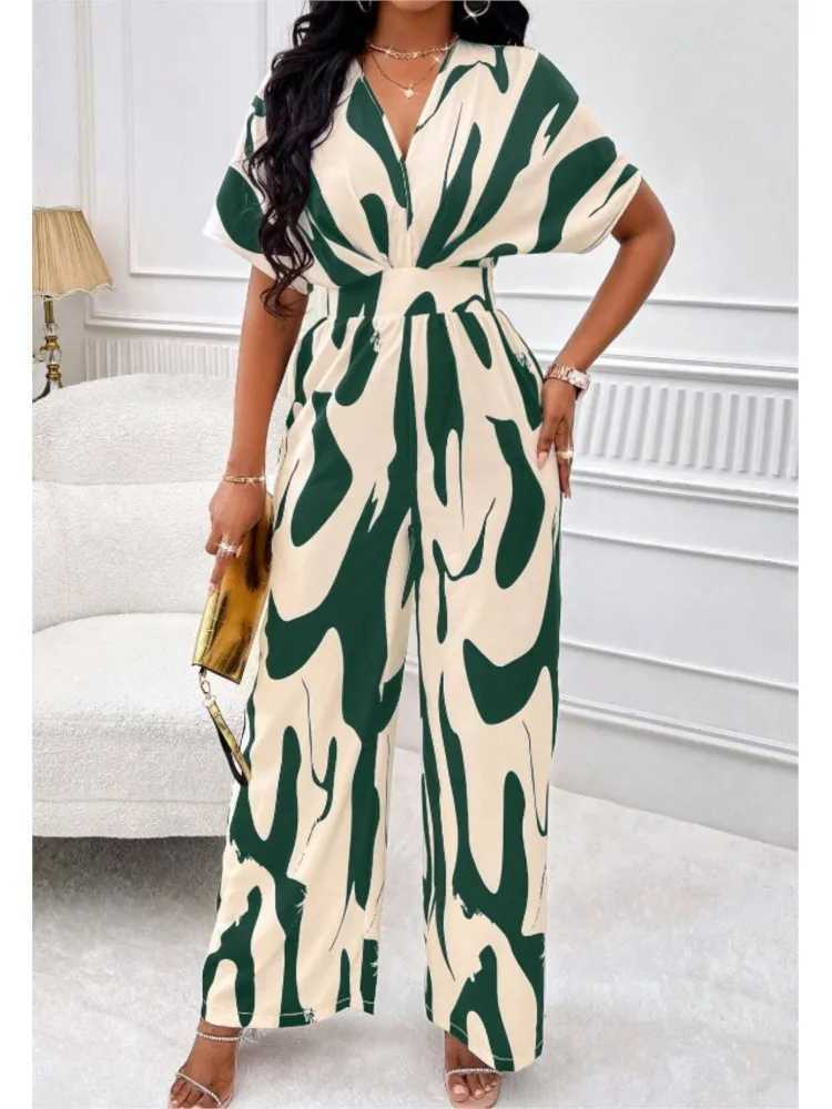 Sexy sleeveless womens V-neck jumpsuit elegant set tight print one-piece suitable for spring/summer 2024 X250318