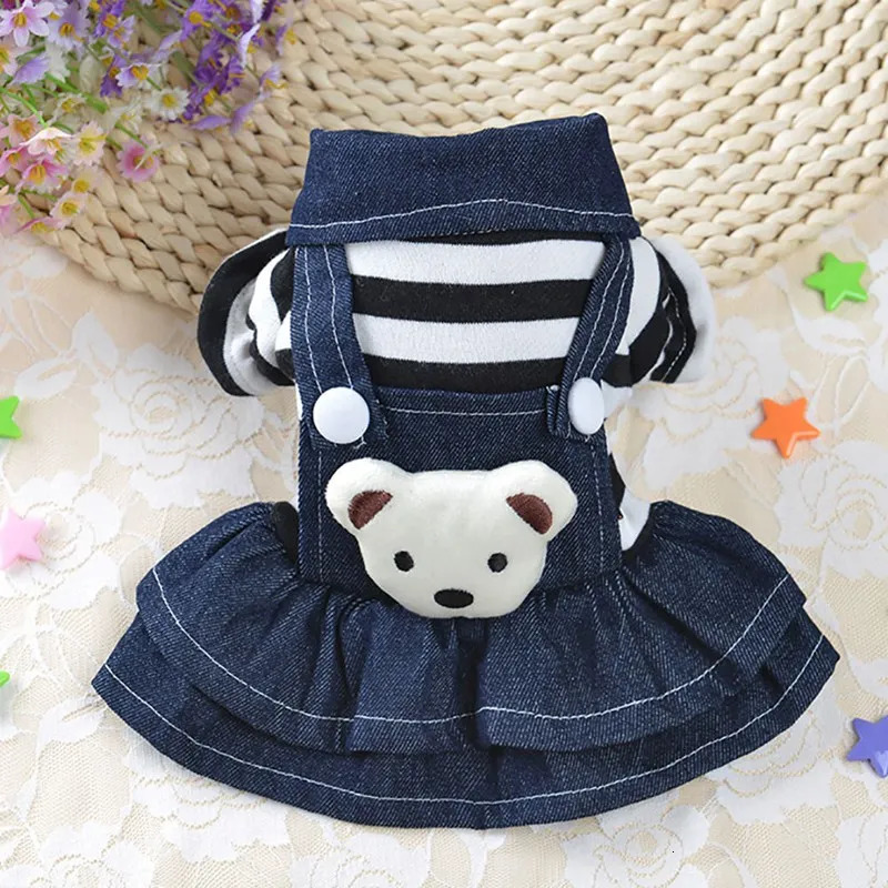 Spring and summer pet dog clothing striped bear cute cat with denim tight fitting clothes Yokichiwawa dress Ropa Perro 250318