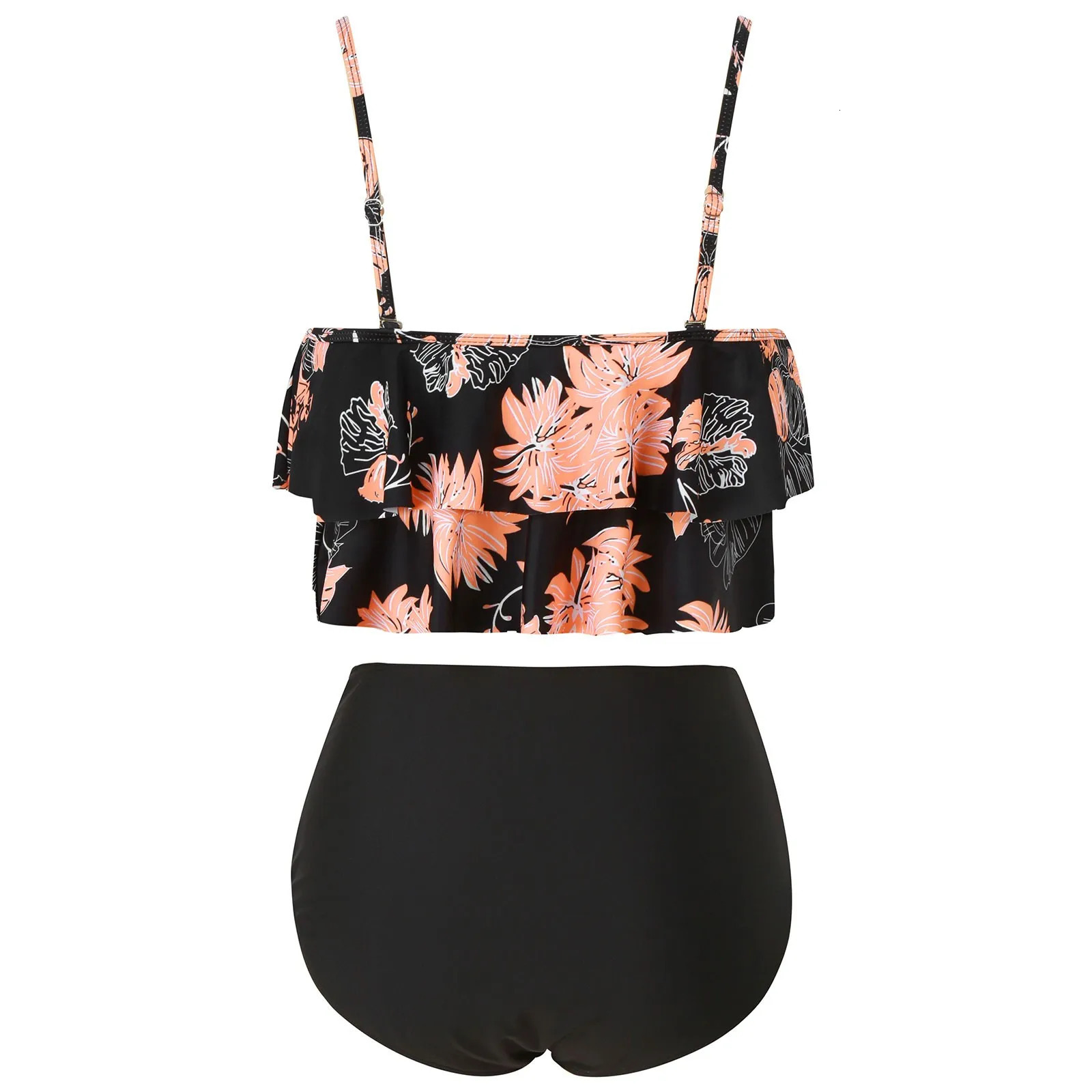 Women Swimsuit Summer Printed Ruffle Vest Swim Suit High Waist Bikinis Two Pieces Leopard Bathing Suits For Woman Plus Size 250317