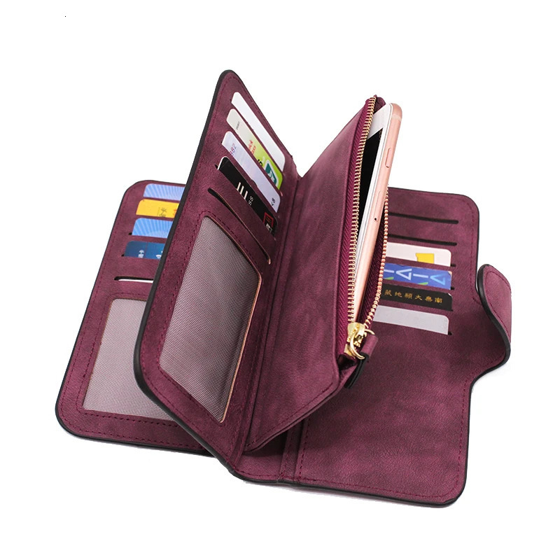 Leather Womens Wallet Zipper Long Wallet Womens Card Clip Coin Wallet Carteira Feminina 250317
