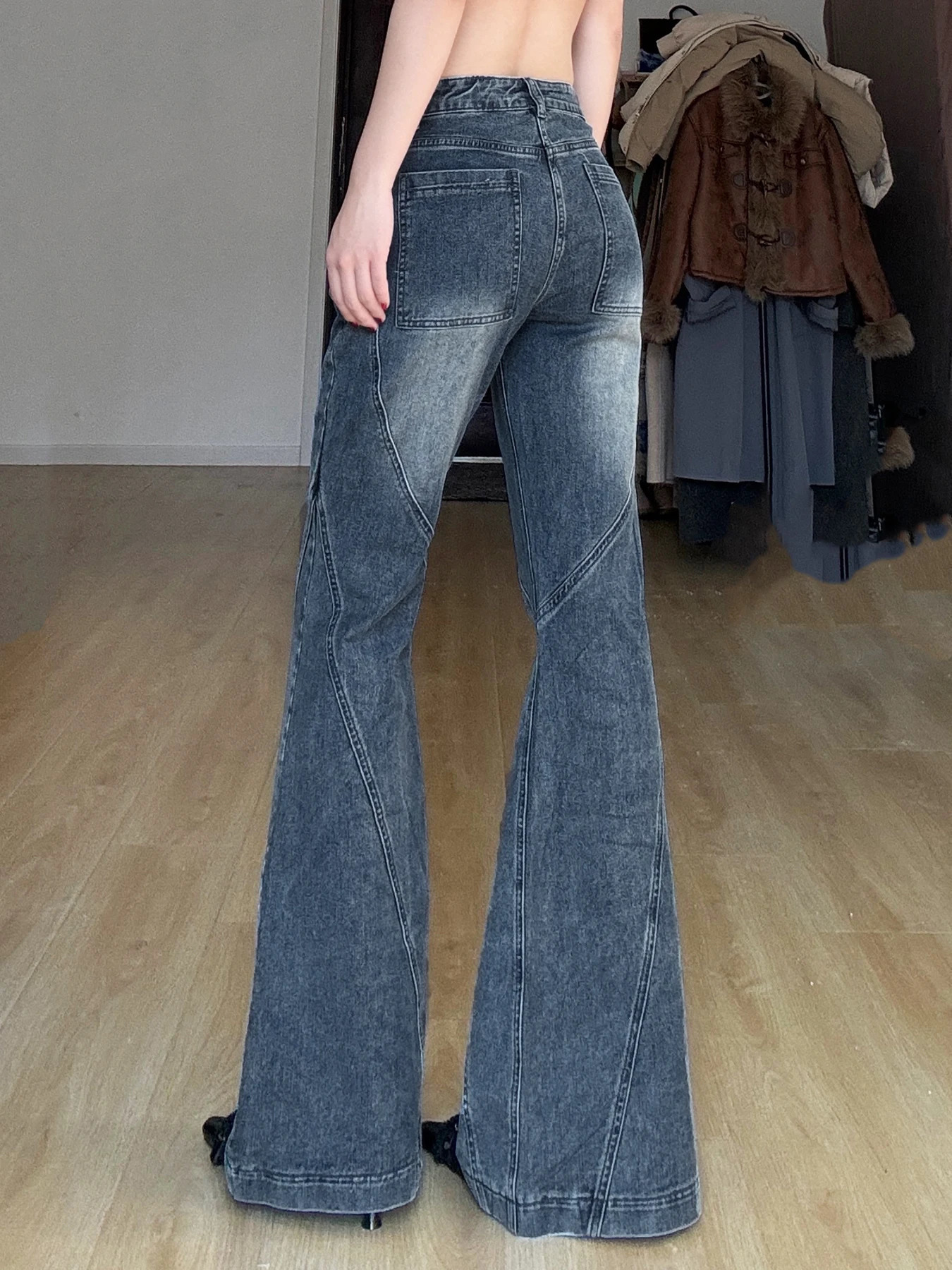 IAMSURE Y2K Casual Slim Pockets Jeans Flare Pants Basic Low Waisted Boot Cut Women Spring Autumn Streetwear Ladies 250317