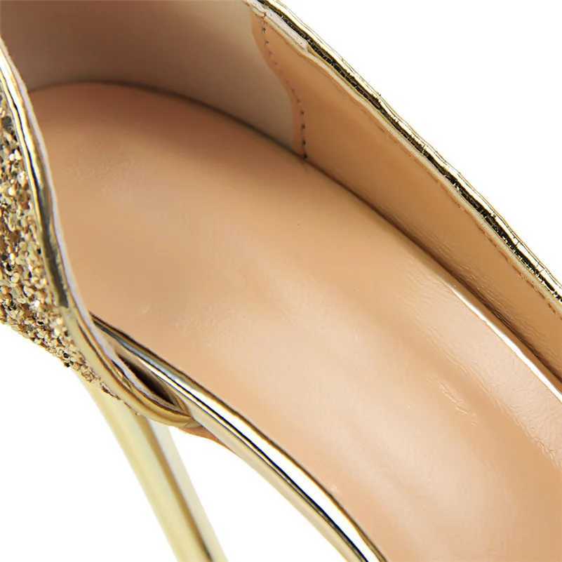 Plus size 34-43 Wen 9.5cm high H-striped gold Sier Bling Scarpins pump womens fine high heels wedding party fetish shoes Y250317