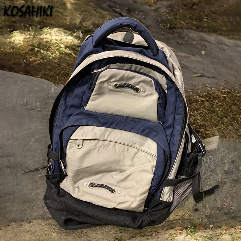 Patchwork Contrast Color Schoolbags Streetwear Fashion Casual Travel Rucksacks Y2k Vintage Backpacks for Women College Students 250318