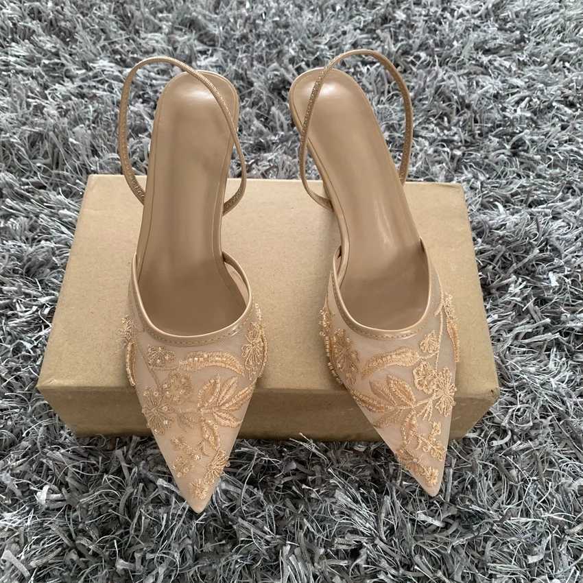 Luxury brand High H Wen sandals with mesh embroidery and elegant Pointed womens suspender party wedding shoes Y250317