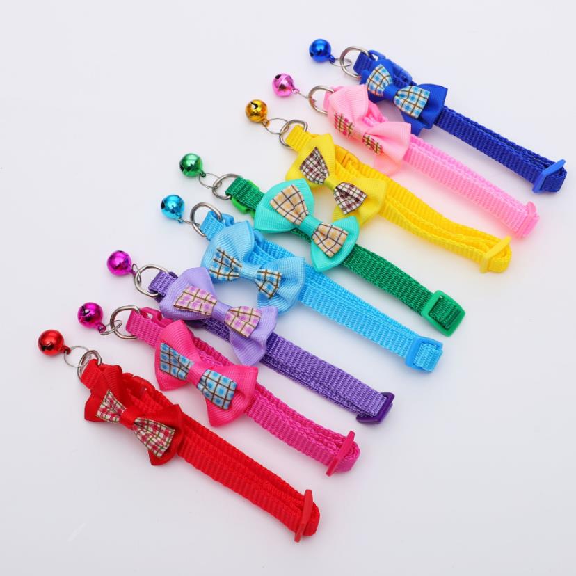Cute Pet Collar Adjustable Buckle Plaid Bow Tie Colorful Dog Puppy Cat Collars With Bell Accessories Adjustable Pet Dressing Tools ni125