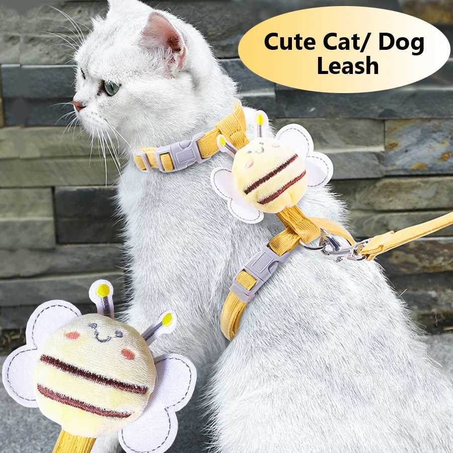 Cute bee adjustable cat harness pet collar used for safe and comfortable outdoor walks for small dogs and catsT250318