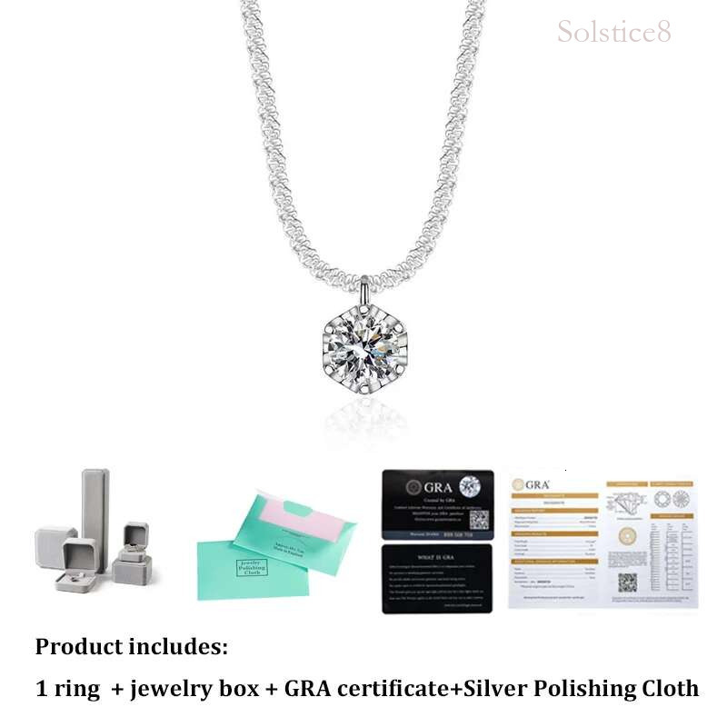 GRA Certified Moissanite 6 Prong Pendant Necklace Real S Sterg Sier Sparkg Cauliwer Chain for Women Fine Jewelry