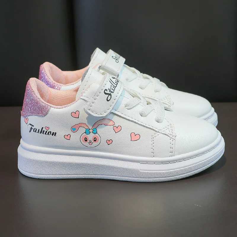 Girls White Shoes PU Leather Rabbit Shoes Spring Girl Baby Waterproof Sports Shoes Flats Size 26-37 W250318