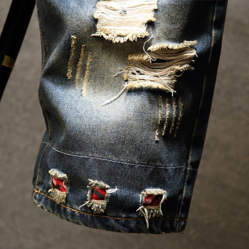 tear shorts mens summer fashion hiphop retro short jeans ultrathin street hole knee long pants 250317