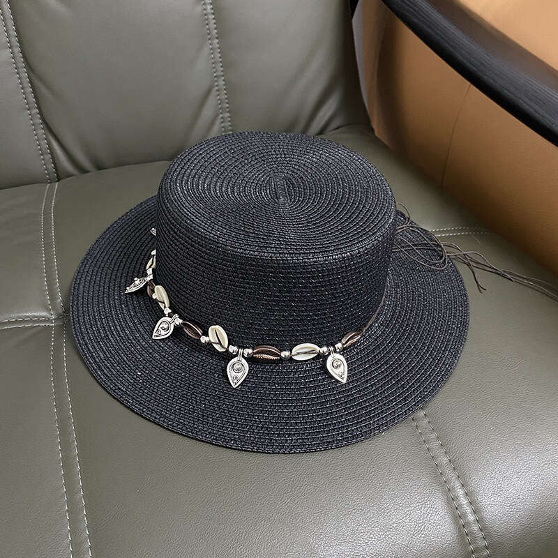 Summer for women 2024 new flat top straw outdoor beach ethnic style versatile sun hat