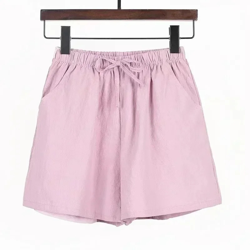 Cotton Linen Beach Shorts Women Basic Short Pants Mini Wide Leg Trousers Ladies Home Streetwear 250318