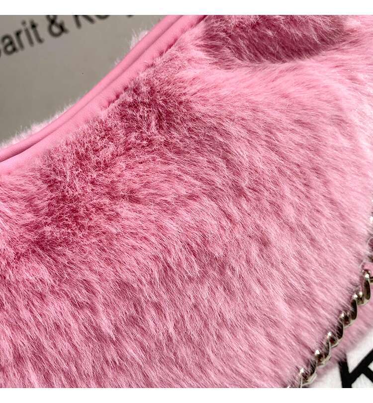 Autumn Winter Soft Faux Fur Pink Square Fashion Women's Handbag Shoulder Underarm Bag Wedding Party Clutch Purse Armpit