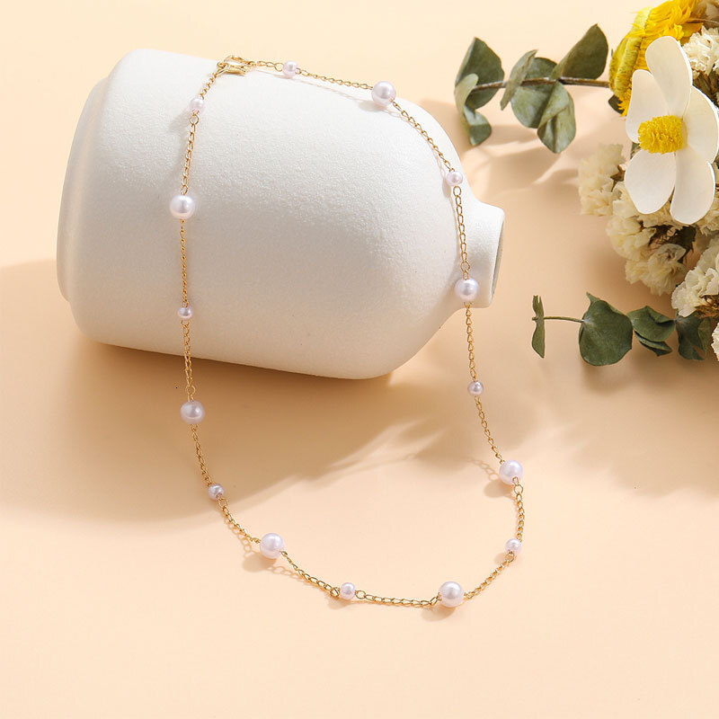 Size 4/6mm Pearl Chain Necklace Women Simple Everything Choker Clavicle Chain Jewelry