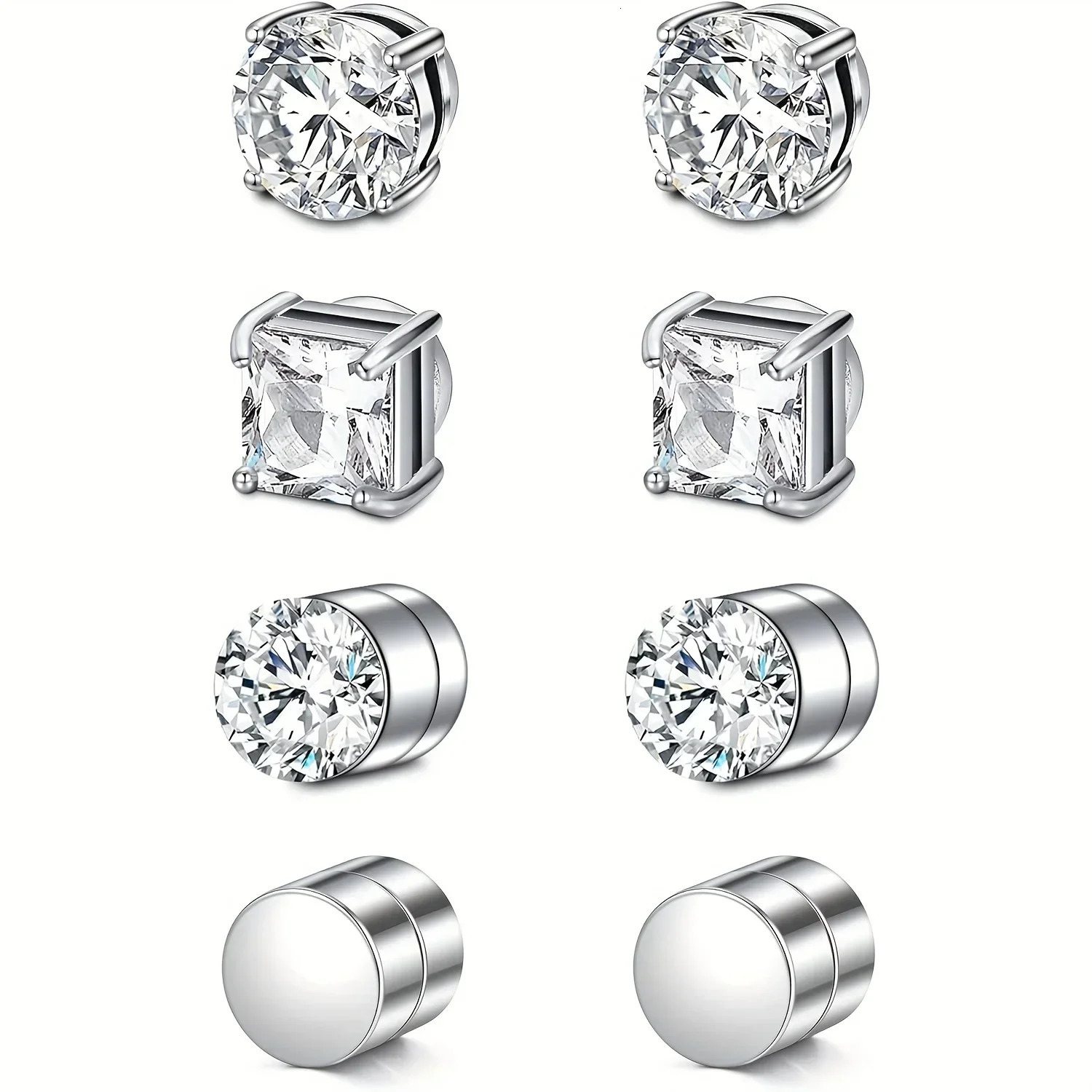 1 Pairs Crystal Strong Magnetic Ear Stud Clip Earrings for Men Women Punk Round Zircon Magnet Non Piercing Jewelry 250304