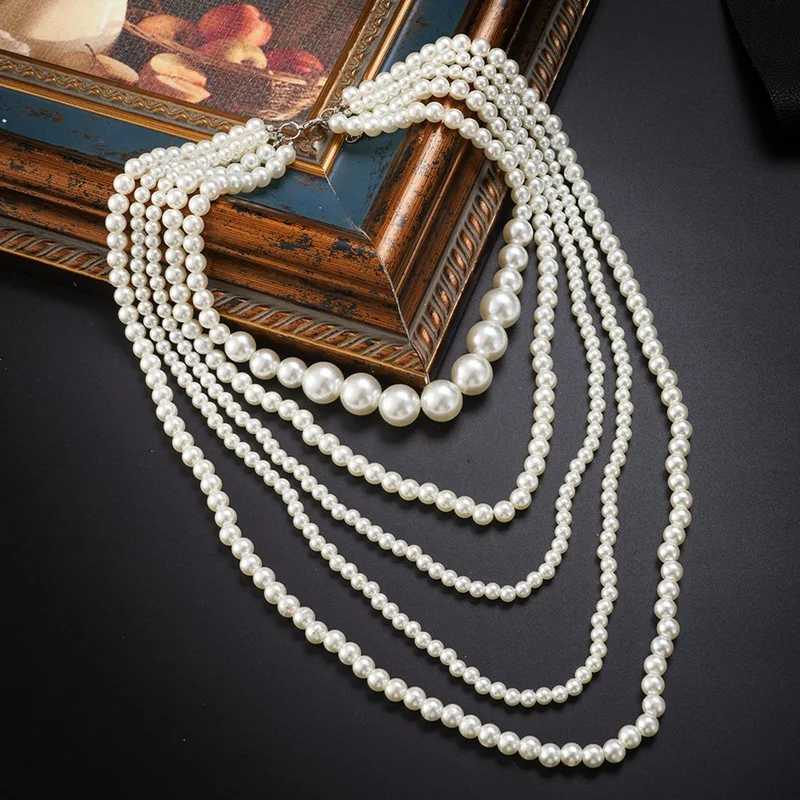 New imitation pearl necklace suitable for women long white multi-layer pearl necklace party birthday jewelry gift W250318