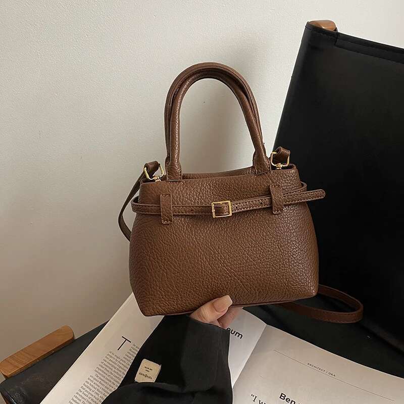 Women Trendy Shoulder PU Leather Vintage Bucket Crossbody Adjustable Strap Satchel Female Dating Bag