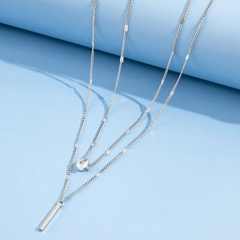 Crystal Zircon Love Long Double Pendant Necklace Women Simple Everything Choker Jewelry