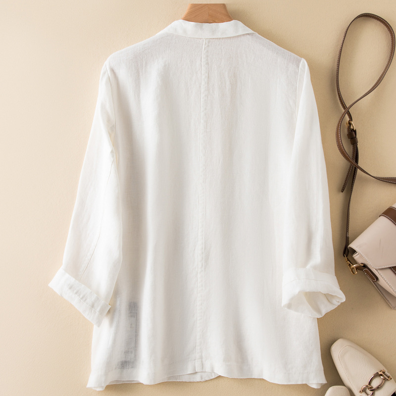 K318Stylish Female Cotton-Linen Coat for Transitional Seasons - Lightweight Long Sleeves Casual Outfit