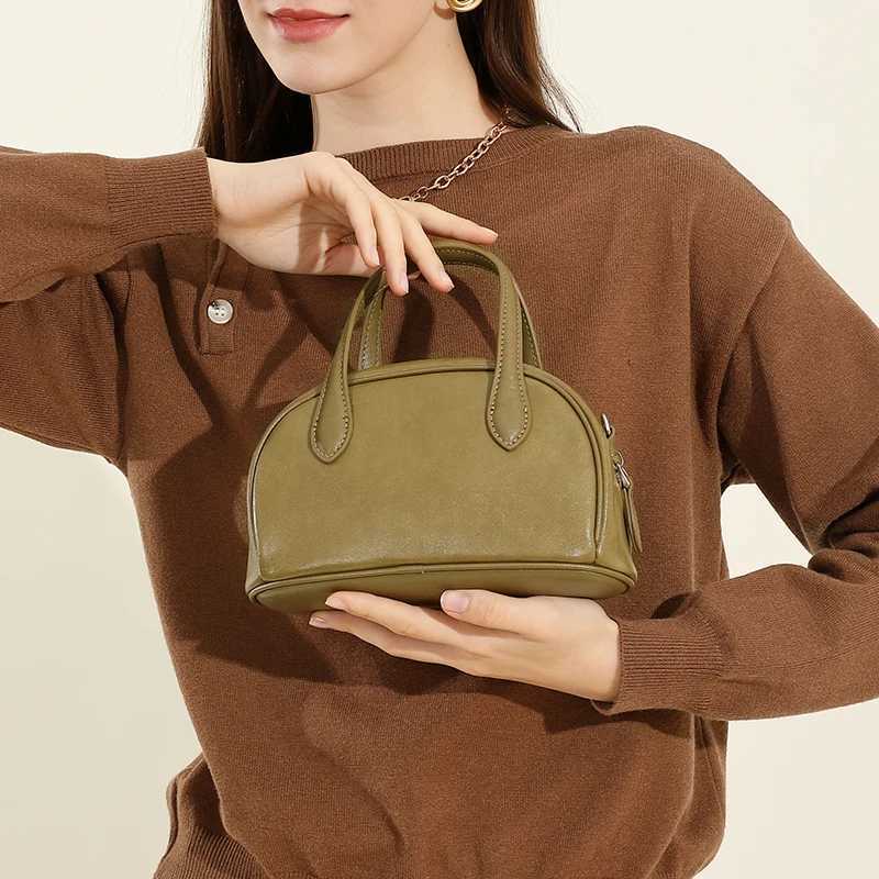 Toptrends Cow Genuine Leather Bowling Small Tote Handbags For Wen 2025 Luxury Designer Purses Ladies Shoder Crossbody Bags Z250318